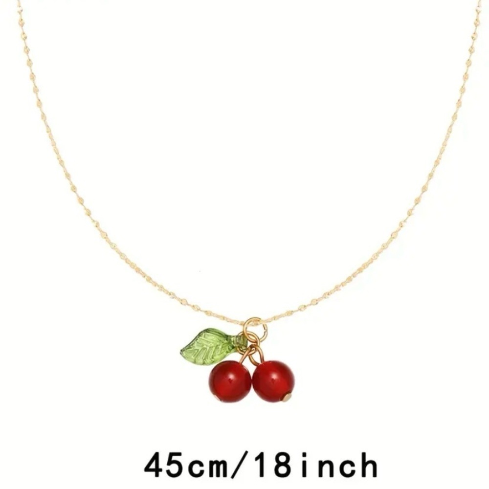 Gold Fashion Cherry Pendant Necklace - Picture 4 of 7